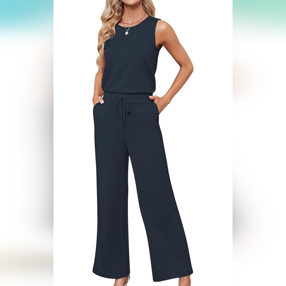 Sarin Matthews Air Essentials Navy Wide-Leg Jumpsuit